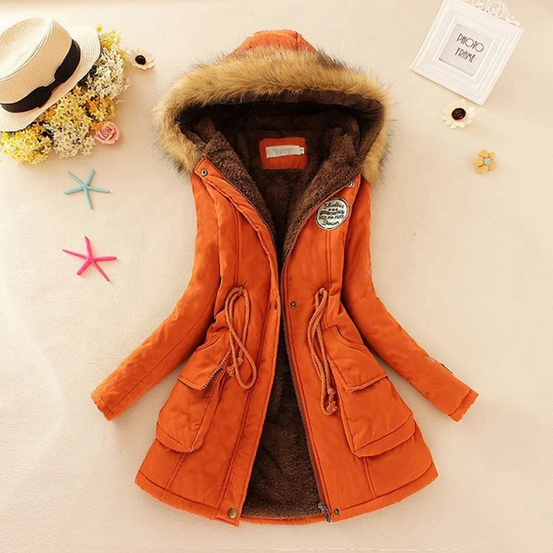 
Fur Collar Cotton Long Parkas Hoodies Warm Jackets Plus Size Winter Coat Women 