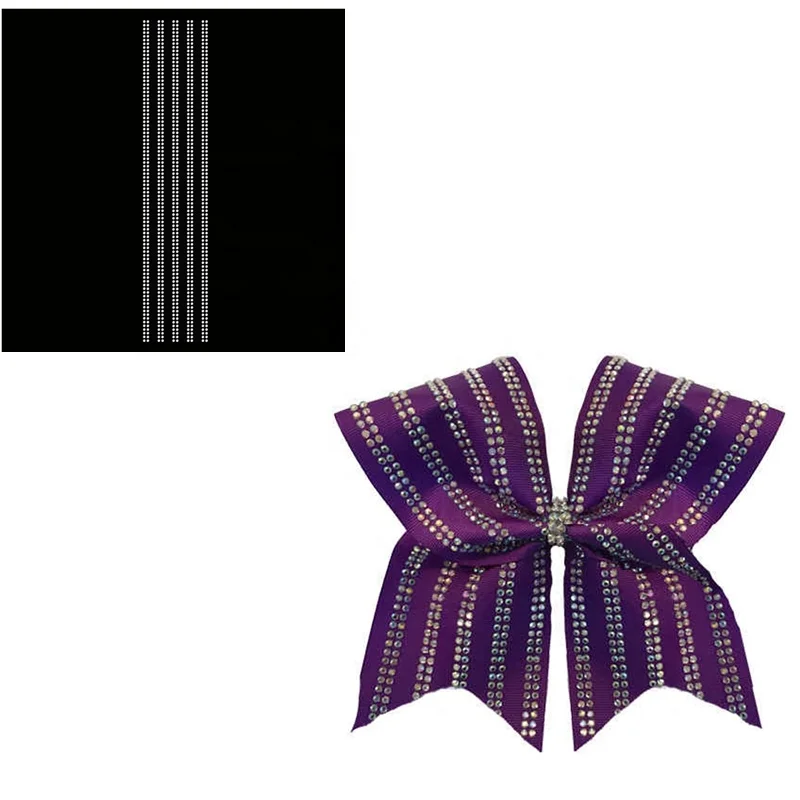 Wholesale Straight Line Hotfix 3 inch Rhinestone Cheer Bow Strip Iron On Rhinestone Transfer Motif Hotfix Sparkle Design For Bow
