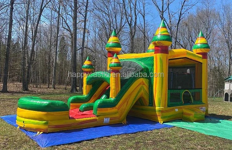 Commercial inflatable bouncer with water slide combo bounce house and wet dry slide for kids and adults
