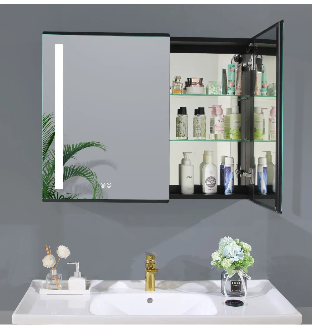 Furniture led mirror cabinet wall mounted anti-fog shaving toilet bathroom vanity mirror cabinet with lights