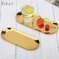 Wholesale metal small serving tray jewelry dessert steak fruit food dinner dishes stainless steel oval plate