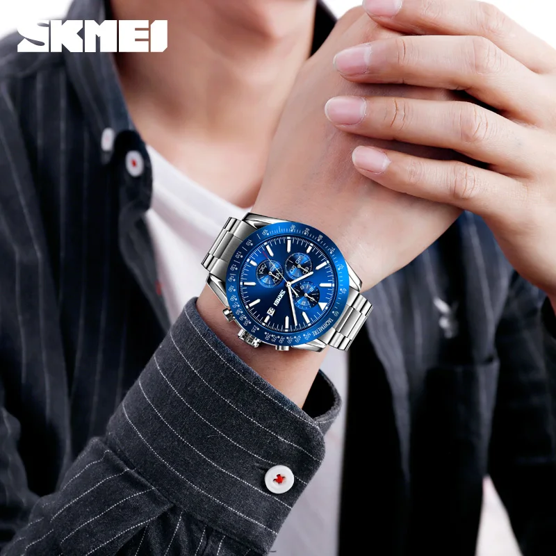 relogio masculino watch manufacture skmei 9253 new arrival custom three small dials water resistant wrist watches men