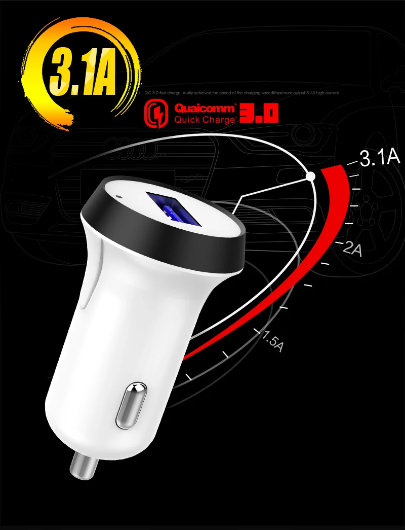 KC KCC Certification 5V 3.1A QC3.0 Dual 2 port 12V Quick Mobile Phone Universal Fast charger Factory Portable USB car charger