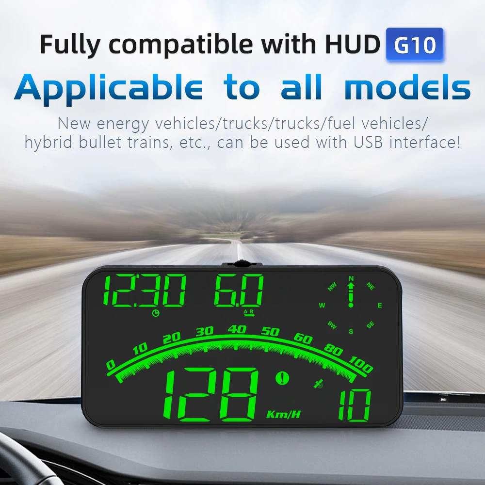 Green LED large screen Speedometer Head Up Display car G10 Auto electronics GPS speed rpm HUD display for all car