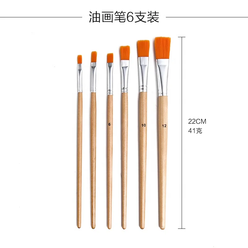 6 Piece Flat Peak Nylon Brushes Oil Brush Birch Rod Set For Watercolor Acrylic Gouache Oil Painting