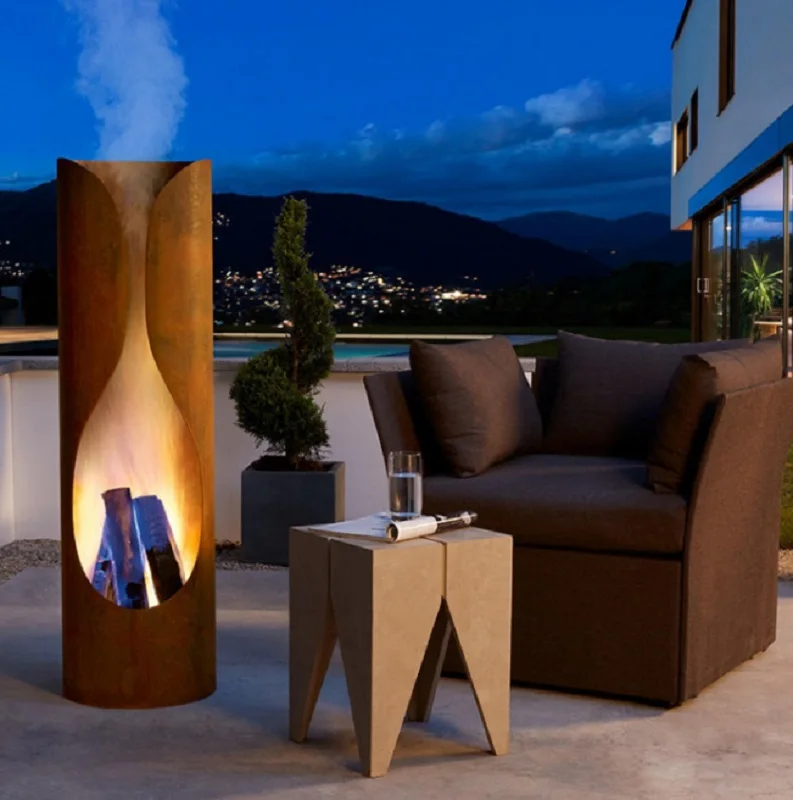 120cm High Outdoor Fireplace Corten Steel Round Fire Pit Chiminea