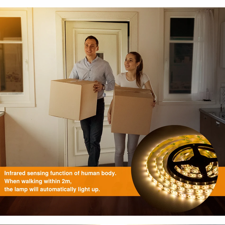 Dropshipping High Brightness 2835 bar 1meter warm white color indoor human body induction sensor intelligent led strip light