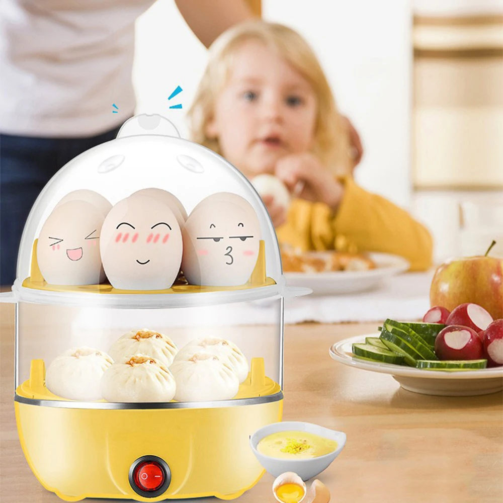 Deluxe Rapid Egg Cooker: Electric Double Layer Capacity For Hard Boiled, Poached/Steamed Vegetables And Seafood, Dumplings&More