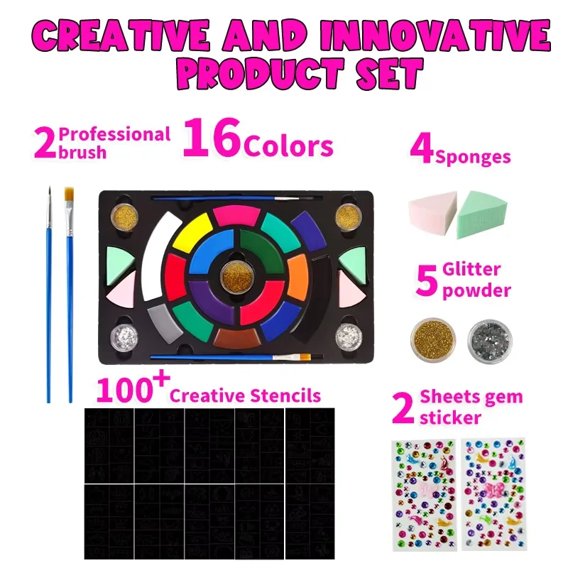 KHY 16 colors water based  face painting kit professional no toxic face paint kit for kid Temporary Face Paint Kit Palette