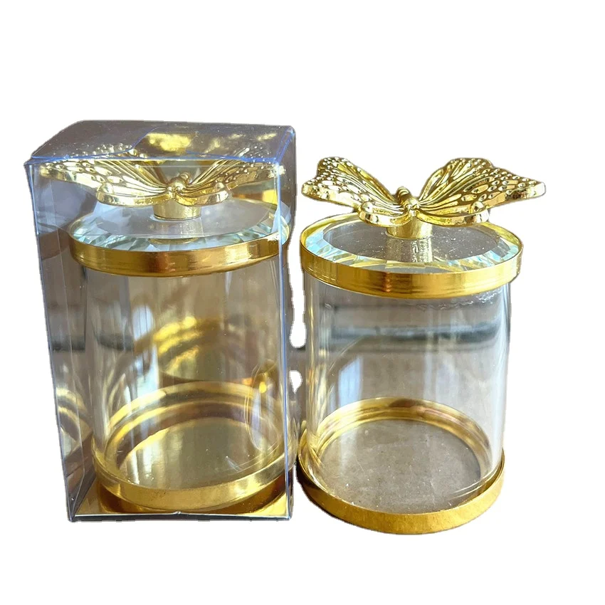 Beautiful Decorative Butterfly Lid Crystal Glass Tea Coffee Sugar Crystal Glass Food Storage Jars
