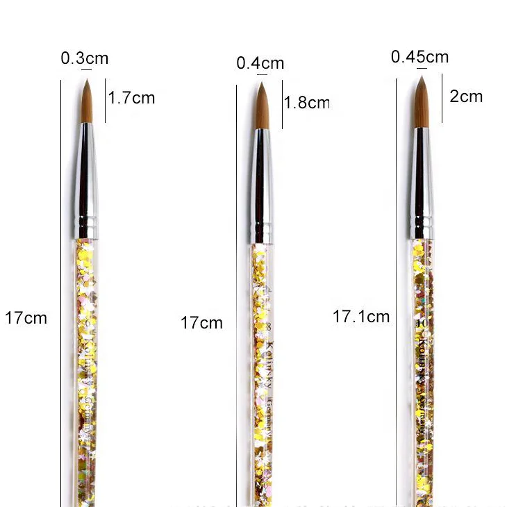 Iksbeauty Kolinsky акриловая кисть для ногтей Пользовательский логотип кристальная Ручка Акриловая ОБЖИМНАЯ
