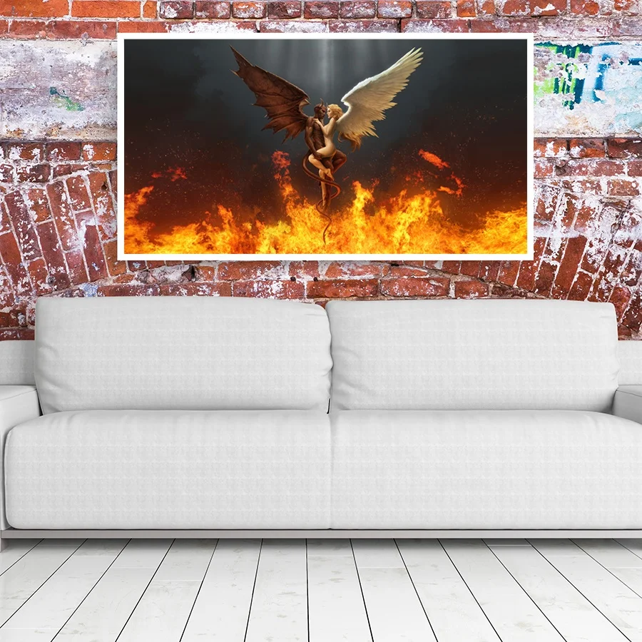 Home Decor  Devil and angel love Black White Feather Angel Wings HD Print Poster Pictures  famous angel painting