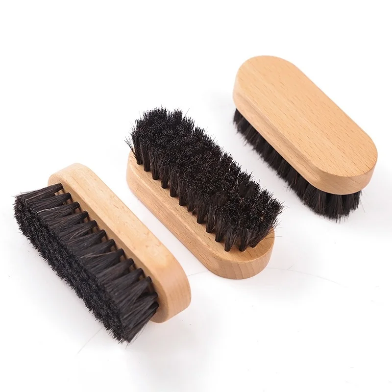 Custom LOGO 10 CM Horse Hair PP Mixed Shoe Brush Shoe Cleaner 100% Natural Wooden Horsehair Shoes Brush Wood Brushes