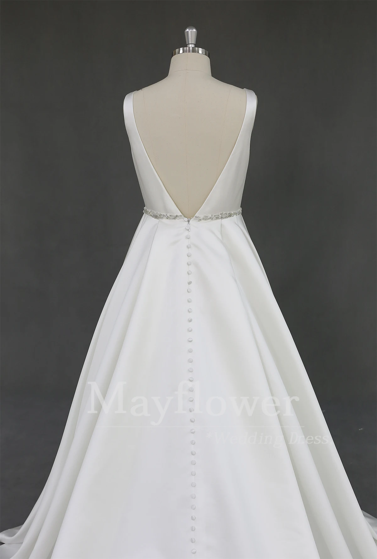 Plunge neckline bridal gown satin plus size wedding dress for fat brides