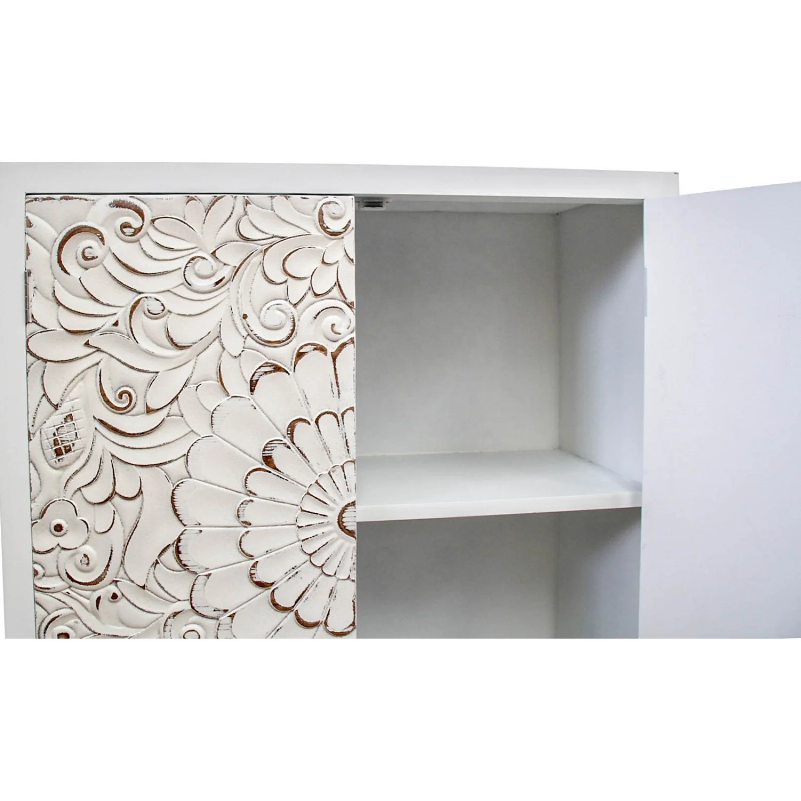 Wooden crave pattern 2 doors cabinet living room furniture  Antique  wash white Wood Cabinet manufacture