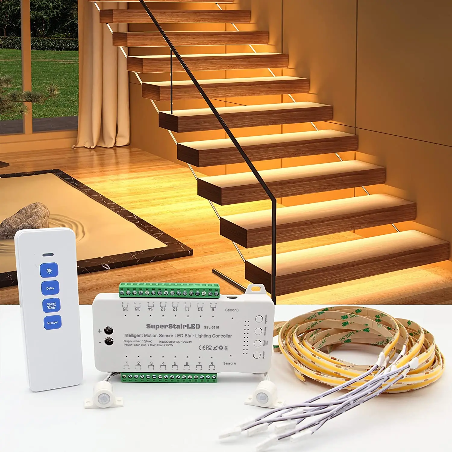 StairLED  Intelligent Motion Sensor LED Stair Lighting Complete Set  LED Strip Light for Indoor LED Step Lights