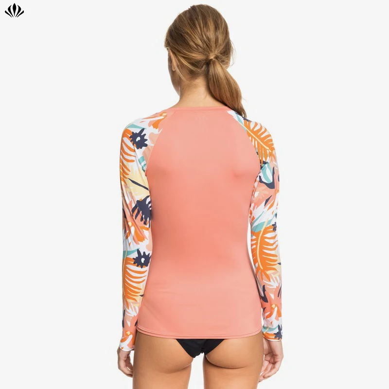 Top Women Wetsuits Long Sleeve Zip Up Slim Fit Diving Surf Jacket UPF 50 Printed Stretch Rashguard
