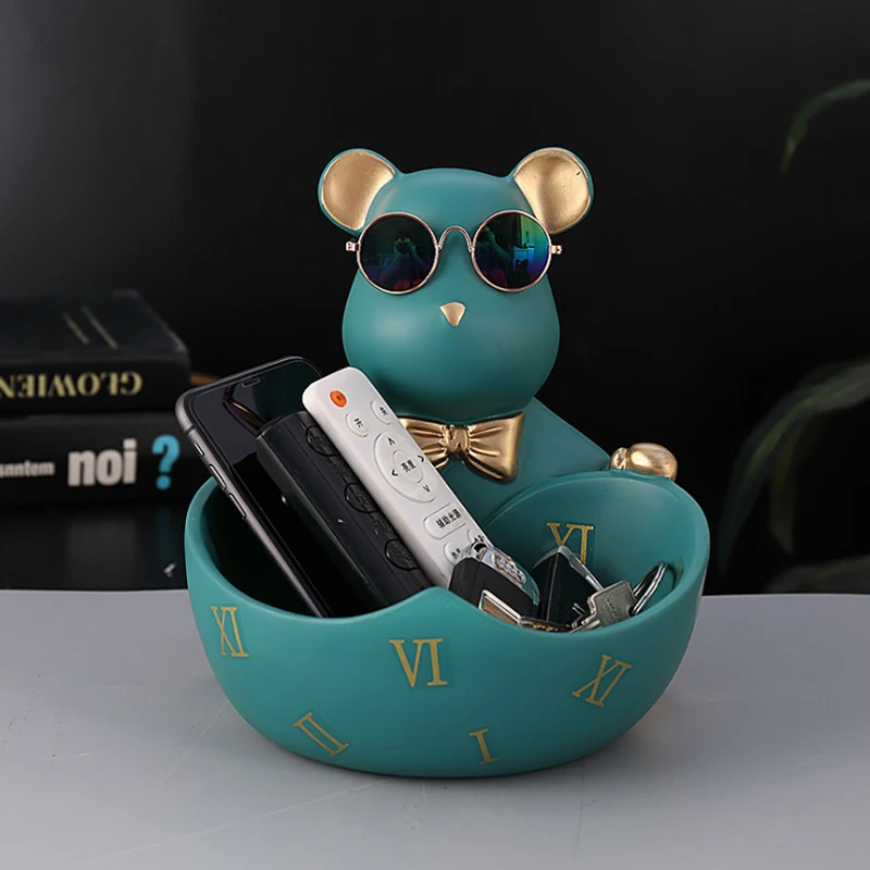 Creative Bear Statue Storage Box Nordic Home Decor Living Room Table Decor Snacks Storage Tray Figurines Crafts With Glasses