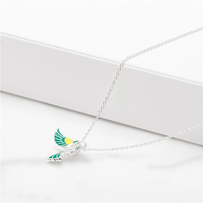 925 Sterling Silver Humming bird Necklace Green Pendant Necklace