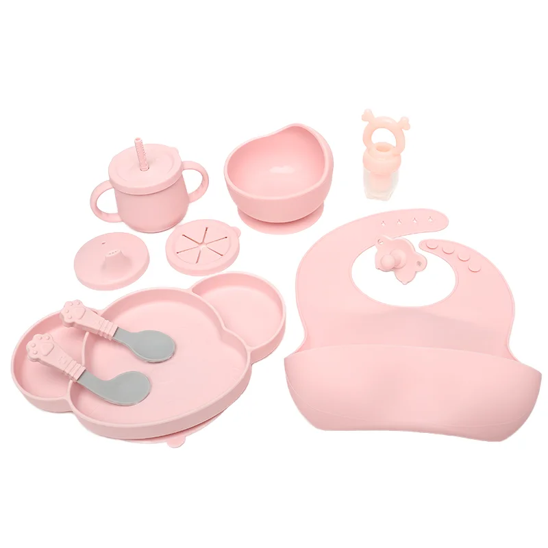 Wholesale OEM ODM BPA-Free Silicone Baby Feeding Set Food Grade Baby Weaning Including Bowl Suction Plate Dishes Utensils