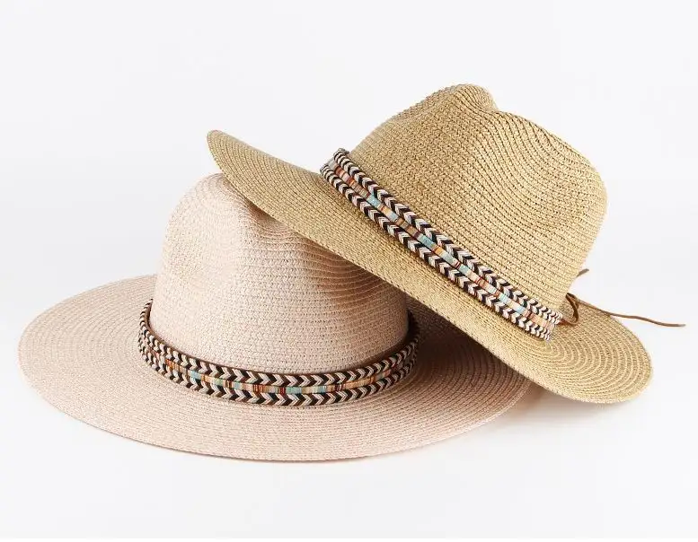 panama synthetic straw hats uv protection logo outdoor sun hat straw cowboy hat for women men