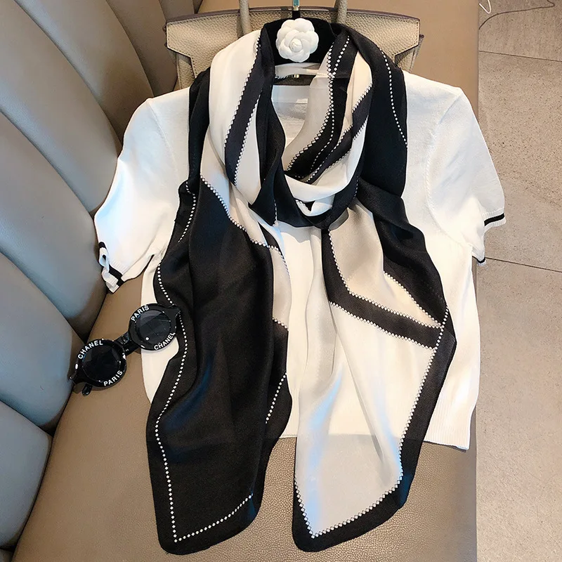 fashion big size imiation silk women long shawl scarf