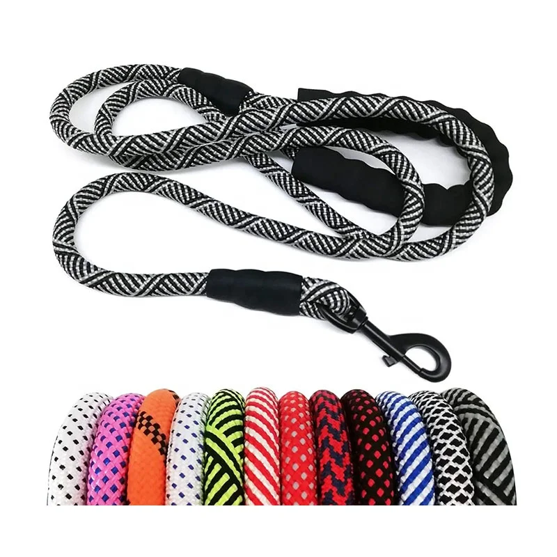 High Quality Multi Color Braided Rope Leash Dog Nylon Dog Leash Rope Puppy Dog Leash Pad Handl