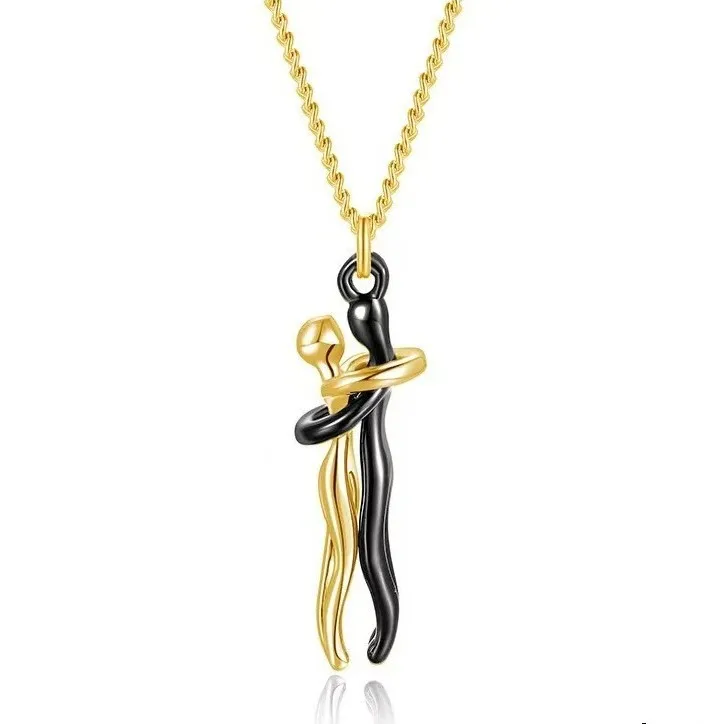 14K Gold Plated Men Women Jewelry High Quality Fashionable Romantic Hugging Couple Pendant Necklace Hug necklaces