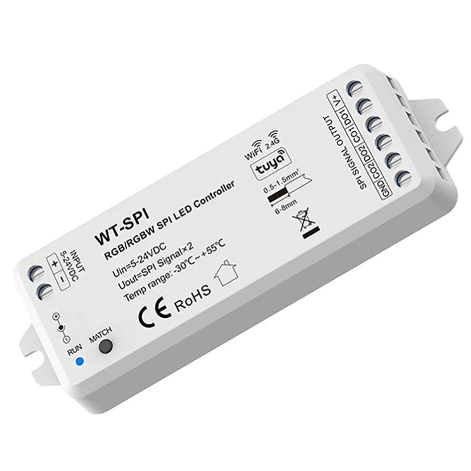 DC 5V 12V 24V Tuya Wifi RGB Pixel LED Controller For LED Strip SPI 1000 Pixel Music Sync RF2.4G APP Control Works with Alexa Eco