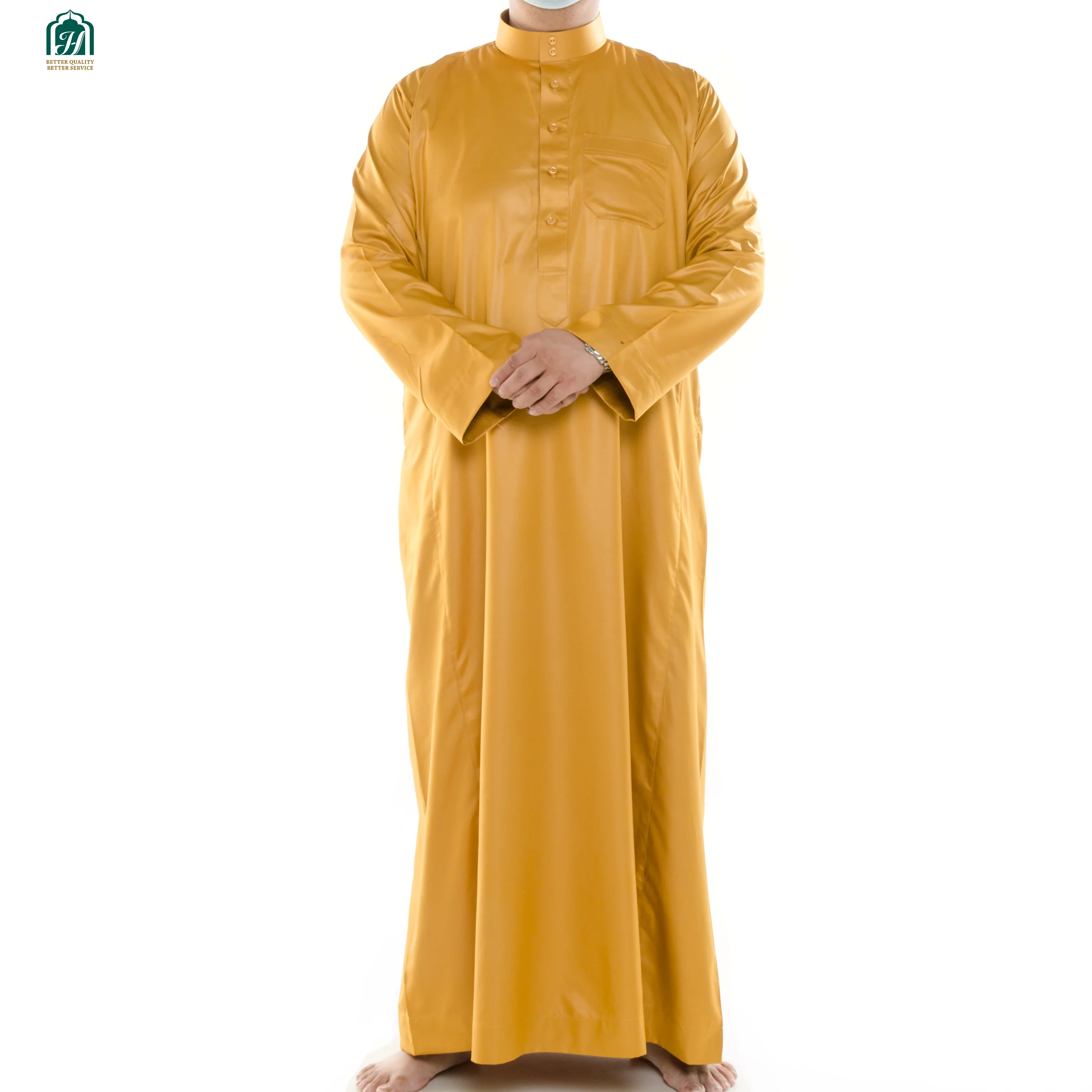 Hot sale Muslim Arab Middle East silk robe with embroidered collar men dubai islamic clothing