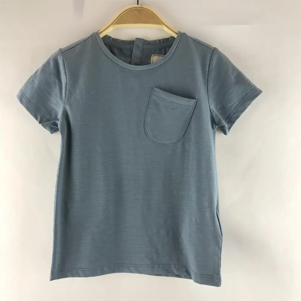 
2020 newest Baby Boys crew neck back with placket Cotton spandex casual children Kids tee shirts 