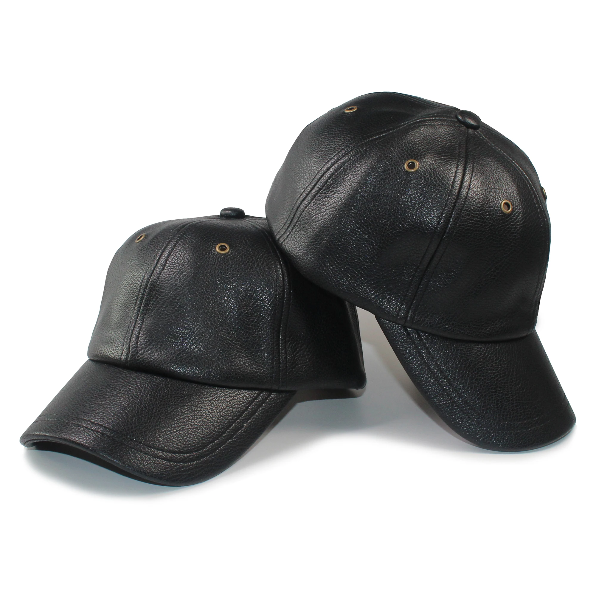 Hip Hop Snapback Black Leather PU Adjustable Women Unisex Classic Low Profile Plain Solid  Baseball Cap Men Bulk