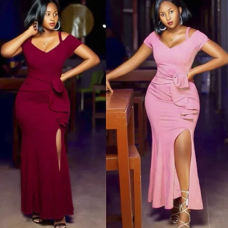 African  Split Elegant Blue Green Wine Red Long Wedding Bridesmaid Dresses Cheap African Bridesmaid Dresses