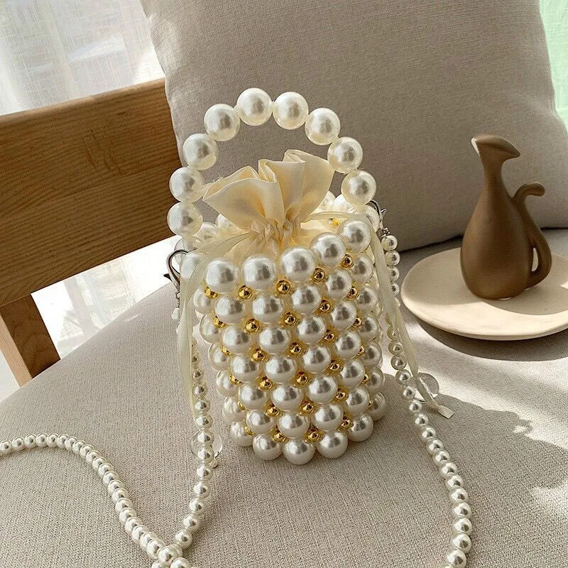 
Top Quality Handmade Pear Bag Clutch Shoulder Tote Bag Purse Pearl Bucket Stone Purse Wedding Evening Handbag 