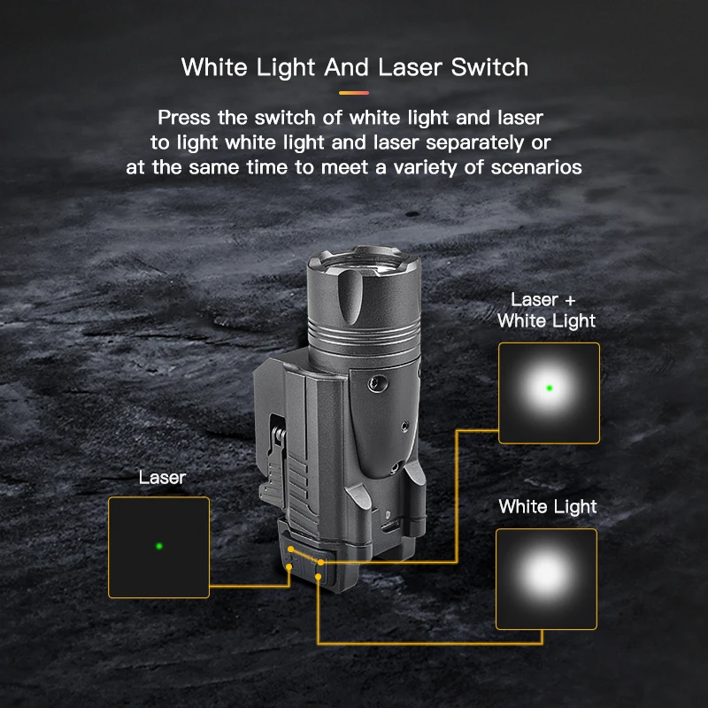 Type C rechargeable 1200 lumens led laser light green laser light combo 5w tactical light for outdoor night