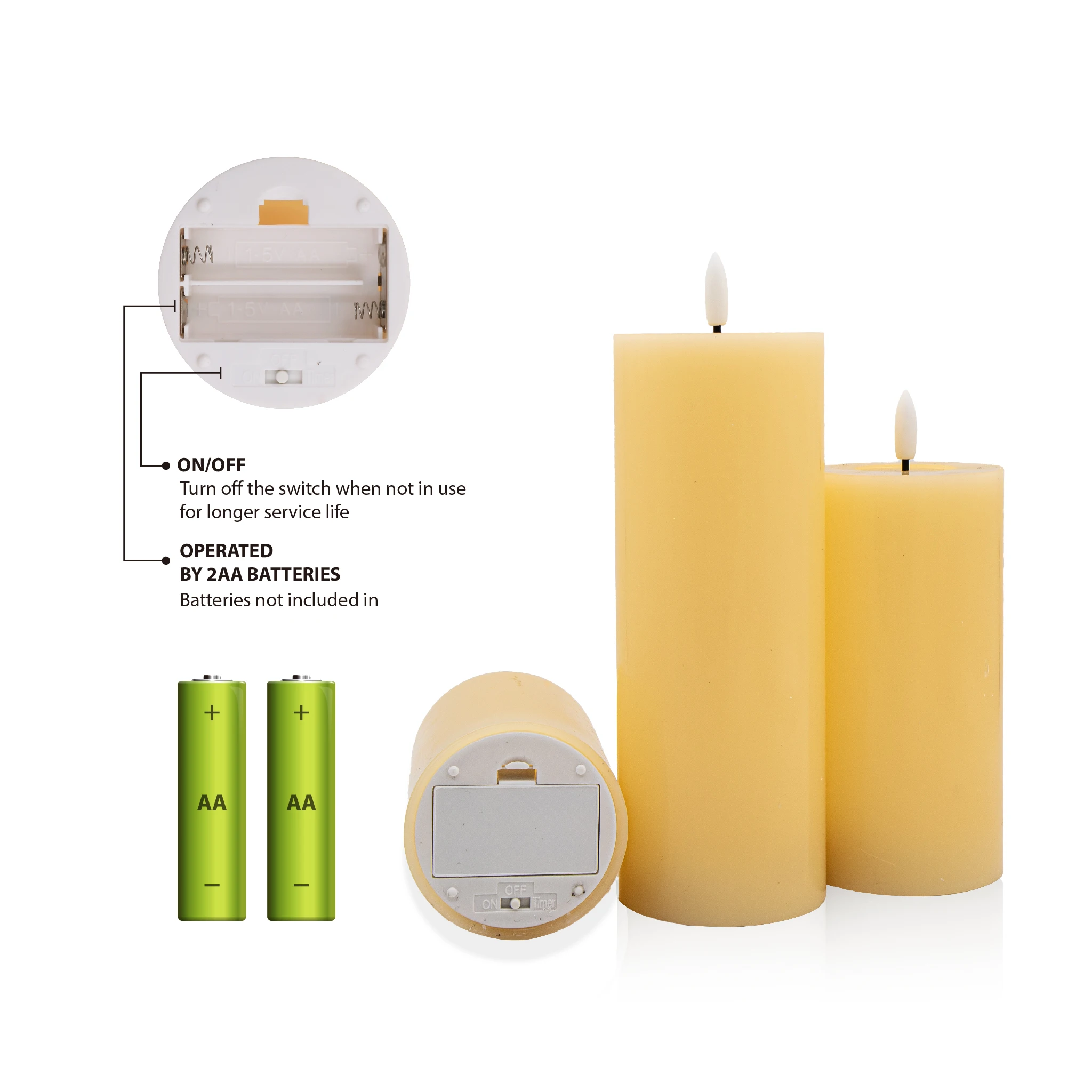 Custom Size Color Hot Sale Christmas Battery Flameless Led Candle Light Real Wax Pilar Led Candles