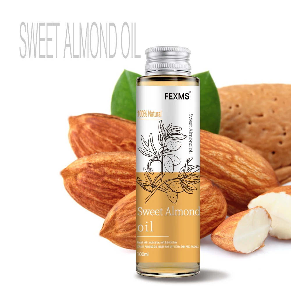 FEXMS 100% Pure Sweet Almond Oil For Body Hair Carrier Oil 100ml