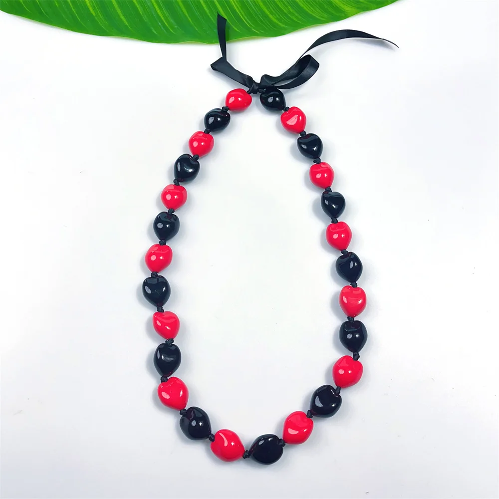 Mixed Color Graduation 31.5 Inches Tropical Artificial Acrylic Hawaiian Kukui Nut Ribbon Leis Necklace
