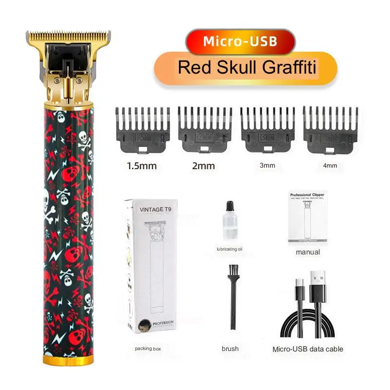 Pearlmax USB Cordless Haircut Grooming Hair Cutting Trimmer Skull Printing Men Electric Hair Clipper