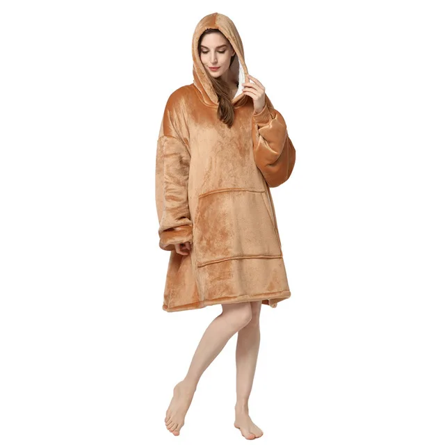  Oversized Sherpa Blanket with Hood Pocket and Sleeves Super Soft Warm Comfy Plush Wearable