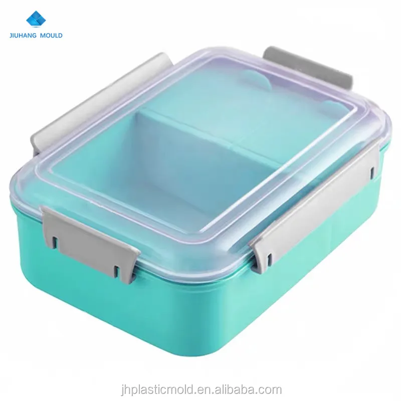 Leak proof Four side locks PP hard plastic lunchbox bento food container with 2 grid
