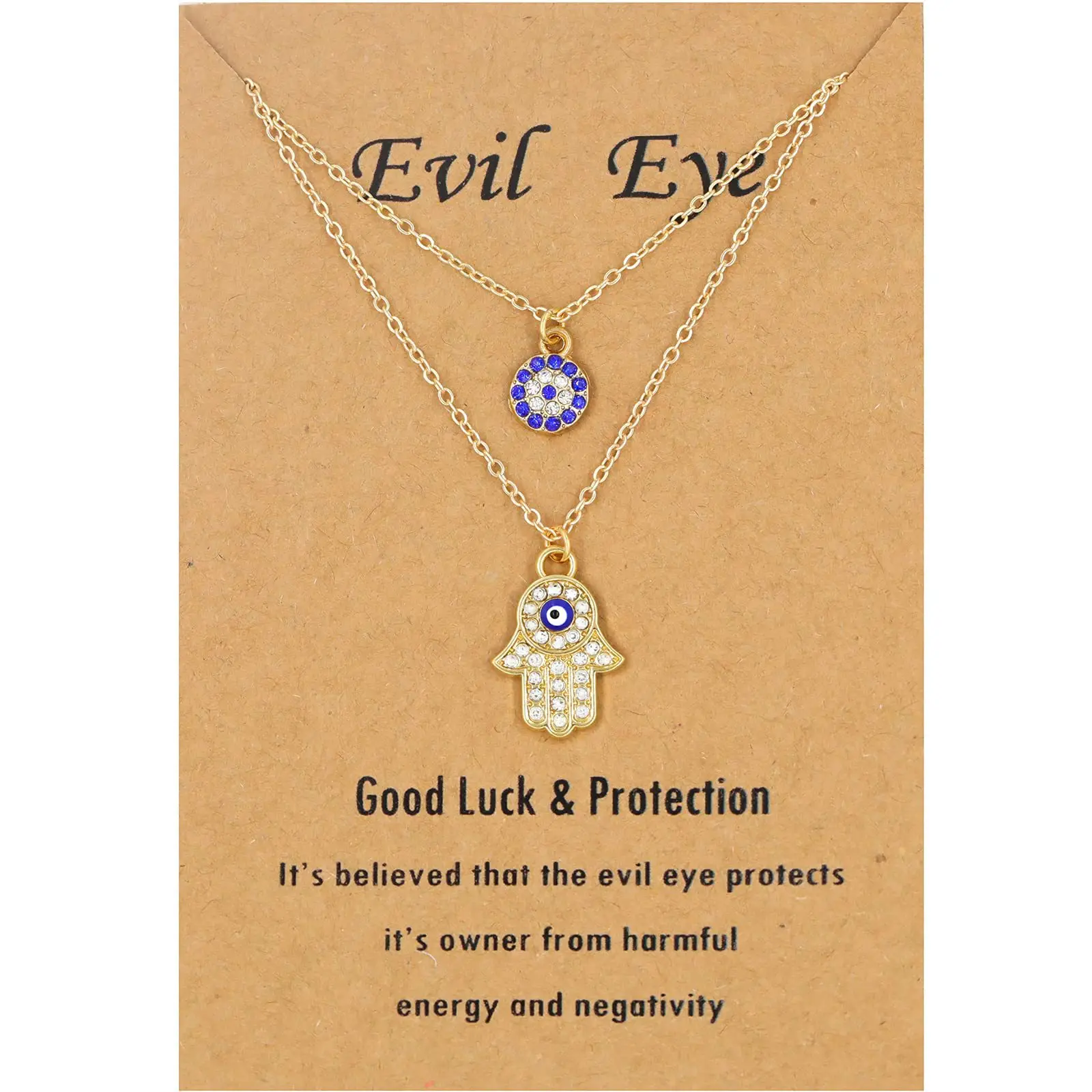 Dainty Gold Plated Evil Eye Necklace and Hamsa Necklace Turkish Blue Eye Hand Pendant Necklace Lucky Protection Jewelry Gift