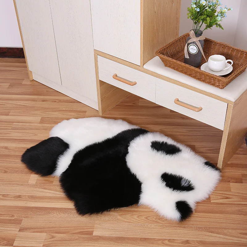 Factory Direct Sales Furry Panda Shaped Cartoon Carpet Washable Plush Carpet & Mat for Living Room Bedroom Hotel
