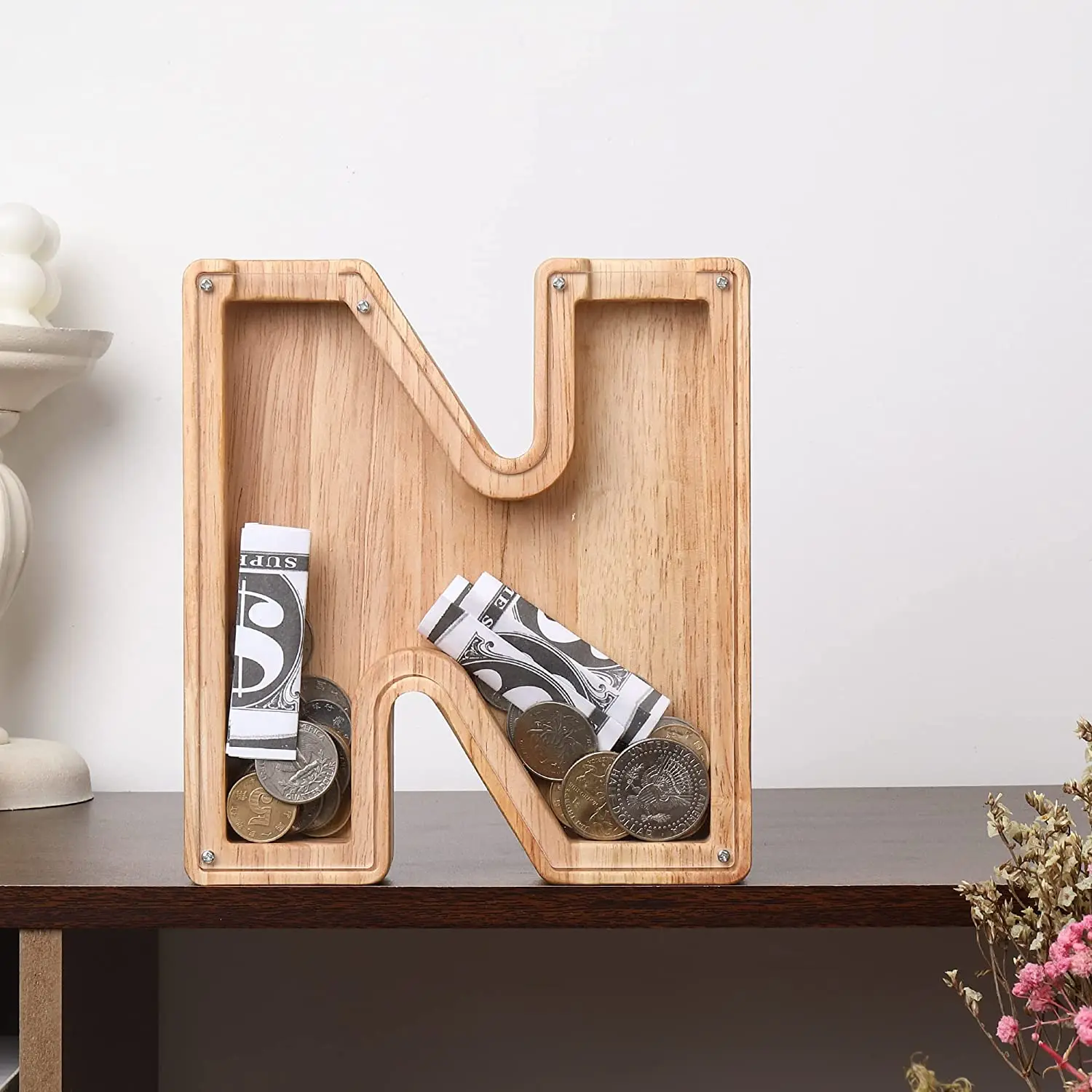 Personalized Letter Piggy Bank Custom Wooden Piggy Bank Money Box Coin Bank Letter Stick Gift for Boys Girls Adults Birthday