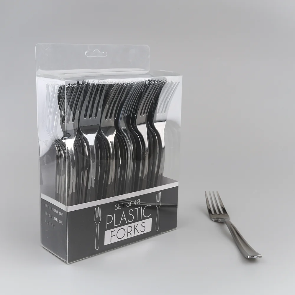 Perfect design long handle factory dinner wholesale gold salad seafood disposable silver plastic fork
