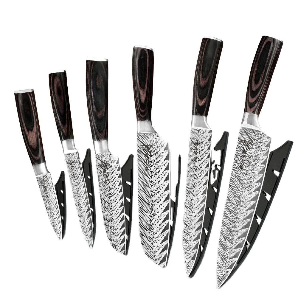 
Best Selling 2019 6 pcs 7Cr17Mov Knife Stainless Steel kitchen knife set With Knife Cover 