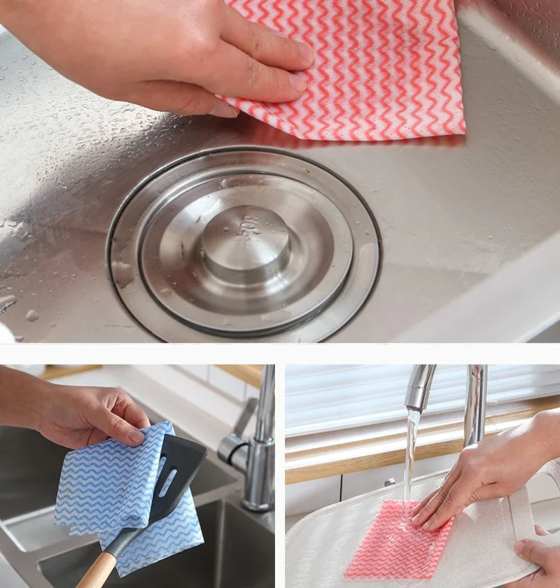 Customized Rolled Disposable Rag Multi-functional Dishwashing Cloth Household Kitchen Cleaning Cloth Non-woven Lazy Rag