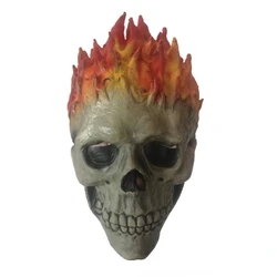 Ghost Rider Mask Cosplay Latex Mask Skeleton Red Flame Fire Man Creepy Full Head Adult Props Party