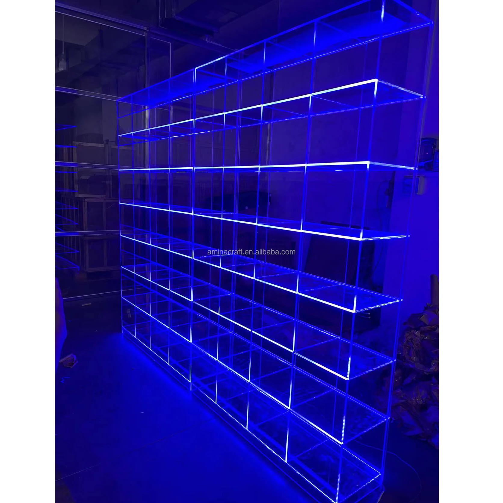 Индивидуальный акриловый светодиодный шкаф для демонстрации обуви из амина