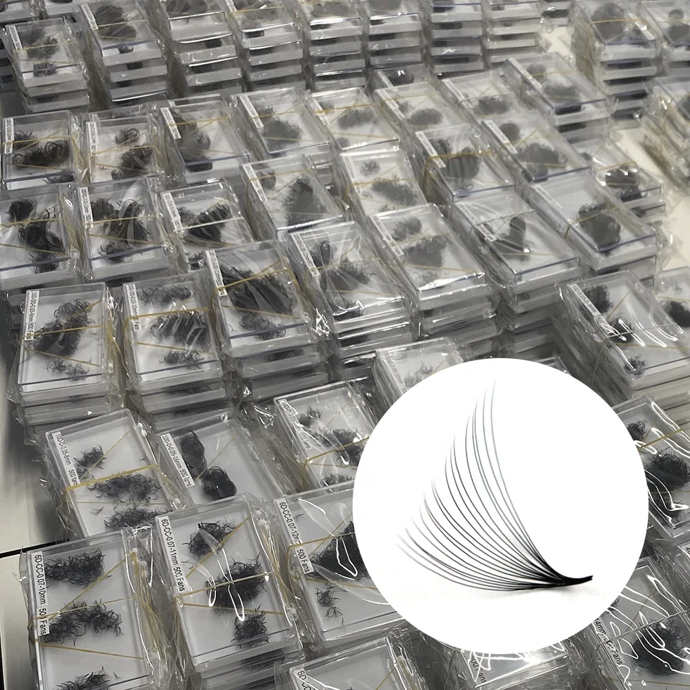 Customize Logo 500/1000 Pre Made Lash Fans with Handmade Pointy Base Bouquet Eyelashes Loose Fans Premade Volume Lash Extensions